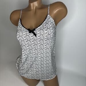 Gina Benotti Floral Cami Top Black White Stretch Coquette Bow Tank Medium 40 42